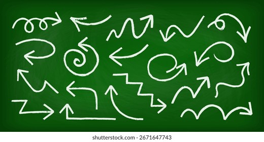 Kreide oder Holzkohle rustikale schmutzige Grunge Doodle Linie Pfeil Vektorgrafik-Set. Handgezeichnete bold Holzkohle oder Buntstiftkurve grobe doodle Pfeil Design Element Sammlung.