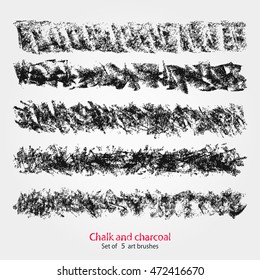 Chalk and charcoal. A set of vector brush strokes of different sizes. Expressive grunge template. A high resolution. Brushes are stored in the palette.