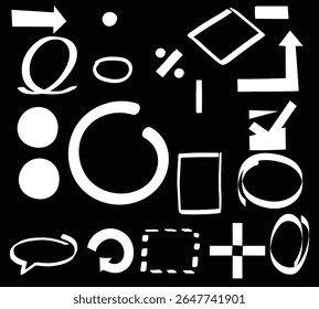 Chalk and charcoal. A set of vector brushstrokes. A high resolution. Stored in the palette. Designed for registration of various design projects: posters, banners, Arrow crayon brush doodle chalk line