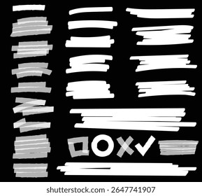 Chalk and charcoal. A set of vector brushstrokes. A high resolution. Stored in the palette. Designed for registration of various design projects: posters, banners, Arrow crayon brush doodle chalk line