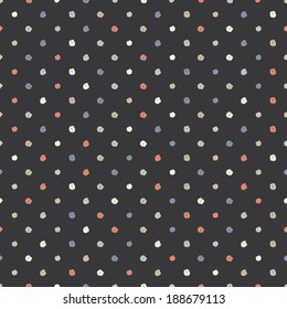 chalk colored polka dot seamless pattern on black chalkboard