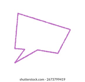 Chalk contour speech bubble icon in violet with quote and dialog box. Chat message appears in comic style as talk symbol for communication or dialog, useful as icon for modern speech and message