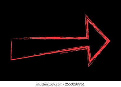 Chalk contour thick arrow right color. Hand drawn arrow.