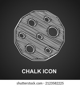 Chalk Cookie or biscuit with chocolate icon isolated on black background.  Vector