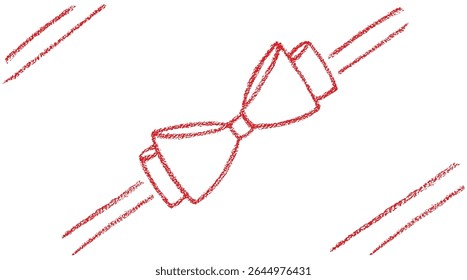 Chalk coquette bow on ribbon. Hand drawn vector illustration isolated on white background for design template wedding, Birthday, Christmas decoration or discount, sale. EPS10