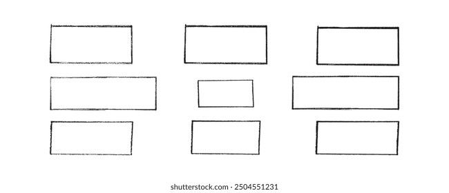 Chalk or crayon hand drawing frames set. Grunge rectangle and square shape. Vector stock illustration isolated on white background for design template social media files, print and photo materials.