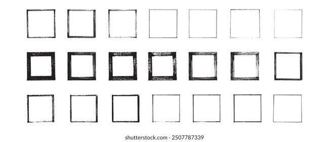 Chalk or crayon hand drawing frames set. Grunge rectangle and square shape. Vector stock illustration isolated on white background for design template social media files, print and photo materials.