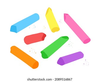 Chalk. Crayons of different colors on a white background. Vector illustration.
