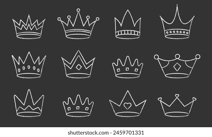 Corona de tiza. СColección de coronas dibujadas con tiza. Ilustración de arte. Ilustración vectorial