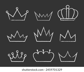 Corona de tiza. СColección de coronas dibujadas con tiza. Ilustración vectorial