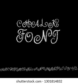 Chalk curly font. Grunge script on chalkboard. Vector calligraphy illustration.