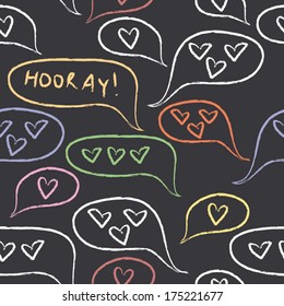 Chalk cute hearts in bubbles seamless pattern, multicolored