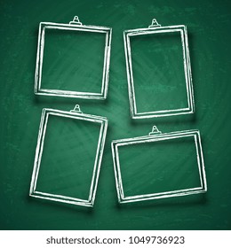 Chalk cute photo frames. Abstract picture frame borders for wedding invitation isolated on blackboard vector set. Illustration of chalk frame for wedding or menu