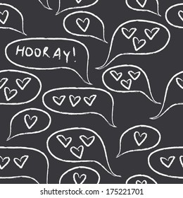 Chalk cute white hearts in bubbles seamless pattern