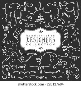 Chalk Decorative Curls And Swirls. Designers Collection. Hand Drawn Illustration. Design Elements.