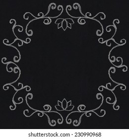 Chalk decorative frame on blackboard background in vintage style