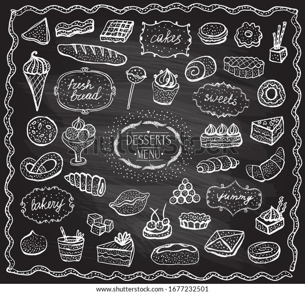 Chalk Desserts Baked Goods Graphic Set Stock Vector (Royalty Free ...