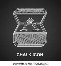 Chalk Diamond engagement ring in a box icon isolated on black background.  Vector