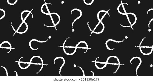 chalk dollar question mark template seamless vector design with currency symbol and question mark on blackboard. hand drawn financial background for web design