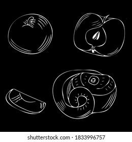 Ilustración vectorial de las manzanas dibujadas por chalk