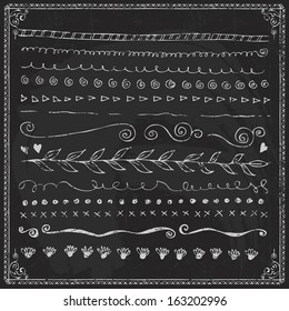 chalk draw chalkboard doodle frame flowers illustration leaf drawn hand fingers drawn vector line boundary series and design element on a blackboard chalk draw chalkboard doodle frame flowers illustra