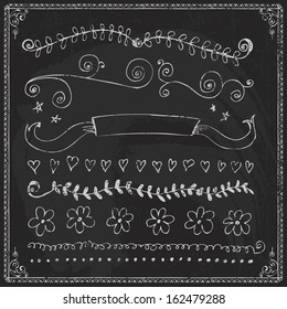 chalk draw chalkboard frame flower white doodles line vector drawn fingers drawn vector line edge series and design component on a chalkboard chalk draw chalkboard frame flower white doodles line vect
