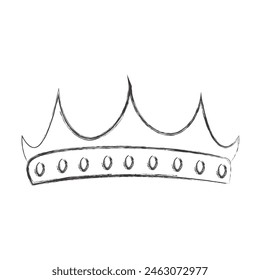 Chalk draw elegant royal crown. Royal imperial coronation symbol. Isolated icon in brush stroke texture paint style. Vector illustration