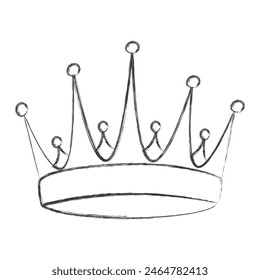 Chalk draw elegant royal crown. Royal imperial coronation symbol. Isolated icon in brush stroke texture paint style. Vector illustration