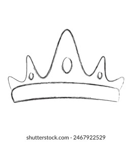 Chalk draw elegant royal crown. Royal imperial coronation symbol. Isolated icon in brush stroke texture paint style. Vector illustration