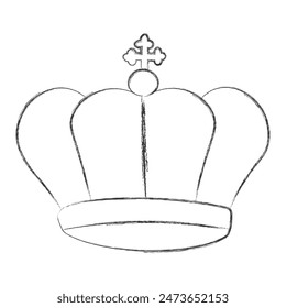 Chalk draw elegant royal crown. Royal imperial coronation symbol. Isolated icon in brush stroke texture paint style. Vector illustration