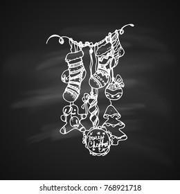 Chalk Drawing Artistic Christmas Doodle Icon. Christmas Theme Sketch