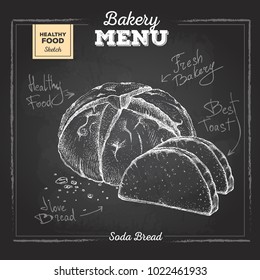 Chalk drawing bakery food illustration. Soda bread