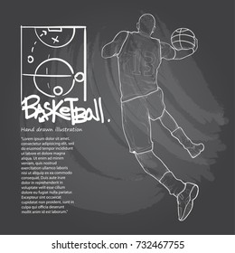 chalk drawing of basketball player in action. drawing vector