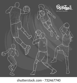 chalk drawing of basketball player set in action. drawing vector