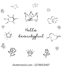 chalk drawing, beauty, beauty, white icons on a black background, isolated