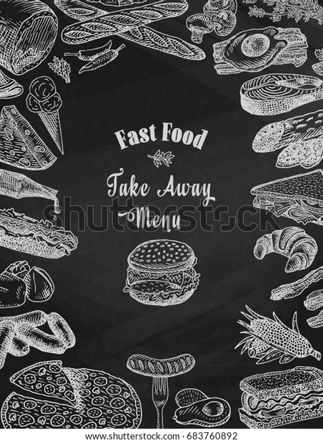 Chalk Drawing Breakfast Avocado Bacon Bread Stock Vector Royalty Free