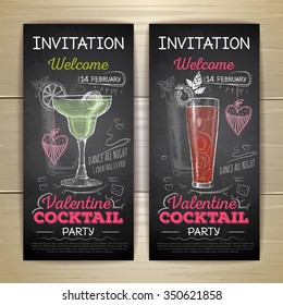 Chalk drawing cocktail valentine party poster