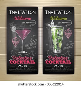 Chalk drawing cocktail valentine party poster