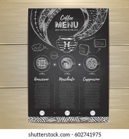 Chalk drawing. Coffee menu design. Decorative sketch of cup of coffee
