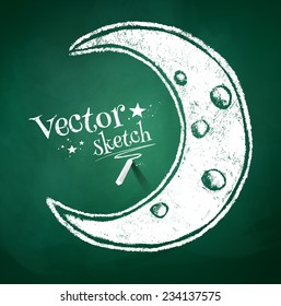 Chalk drawing of crescent. Vector illustration.