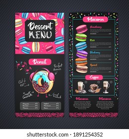 Chalk drawing dessert menu design with sweet french macaroons
