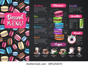 Chalk drawing dessert menu design with sweet french macaroons