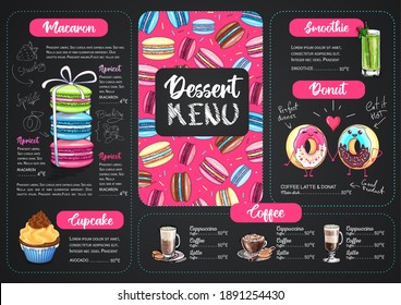 Chalk drawing dessert menu design with sweet french macaroons