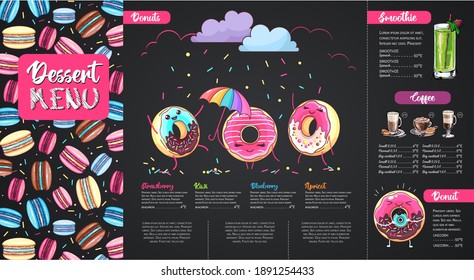 Chalk drawing dessert menu design with sweet french macaroons