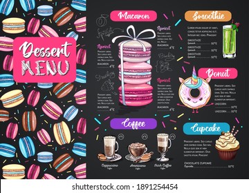 Chalk Drawing Dessert Menu Design With Sweet French Macaroons