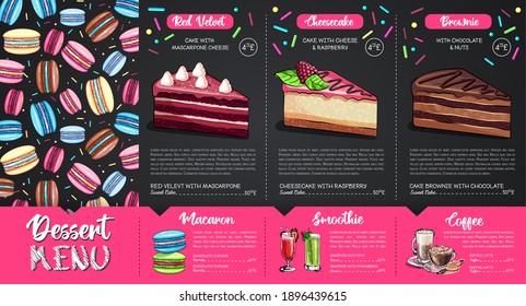 Chalk Drawing Dessert Menu Design With Sweet French Macaroons And Cakes