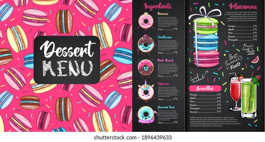 Chalk Drawing Dessert Menu Design With Sweet French Macaroons