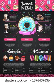 Chalk drawing dessert menu design with sweet french macaroons