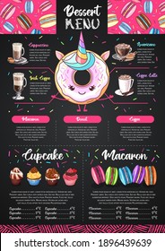 Chalk drawing dessert menu design with sweet french macaroons