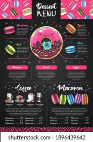 Chalk drawing dessert menu design with sweet french macaroons